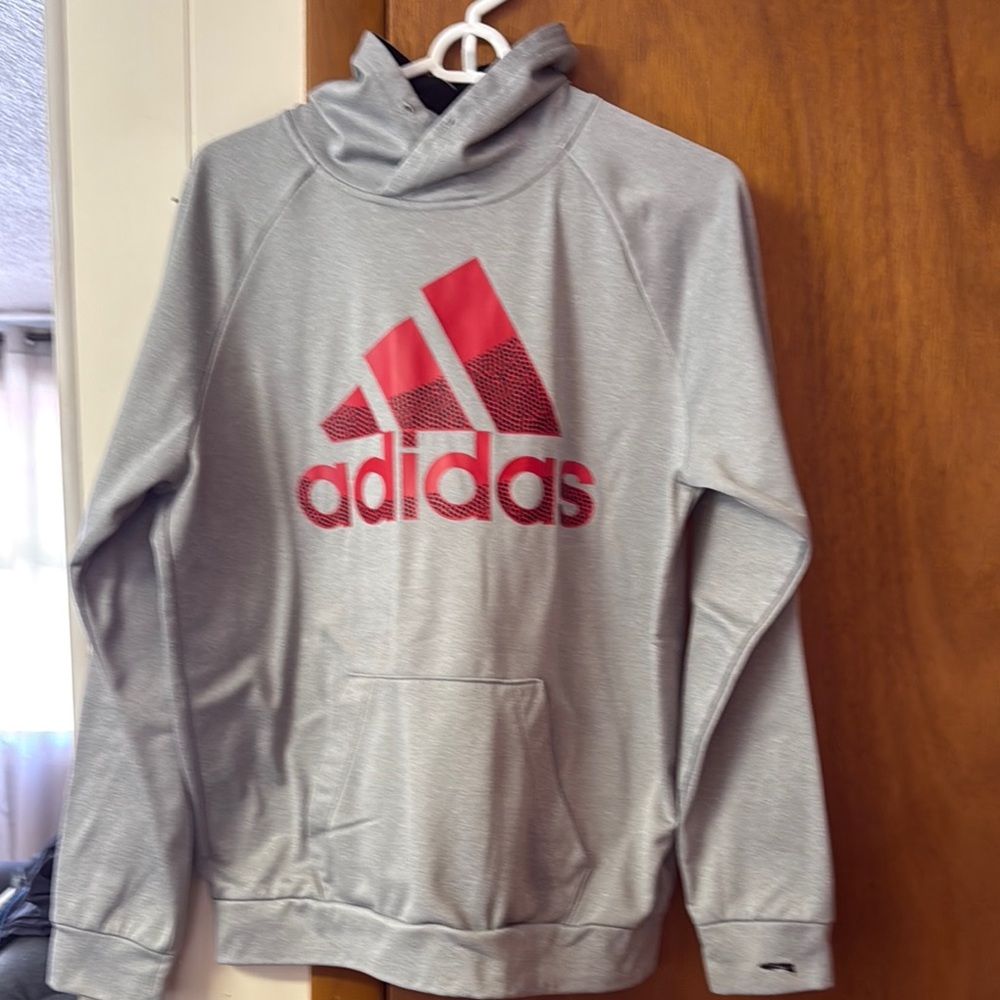 Adidas Gray Hoodie with Red Logo